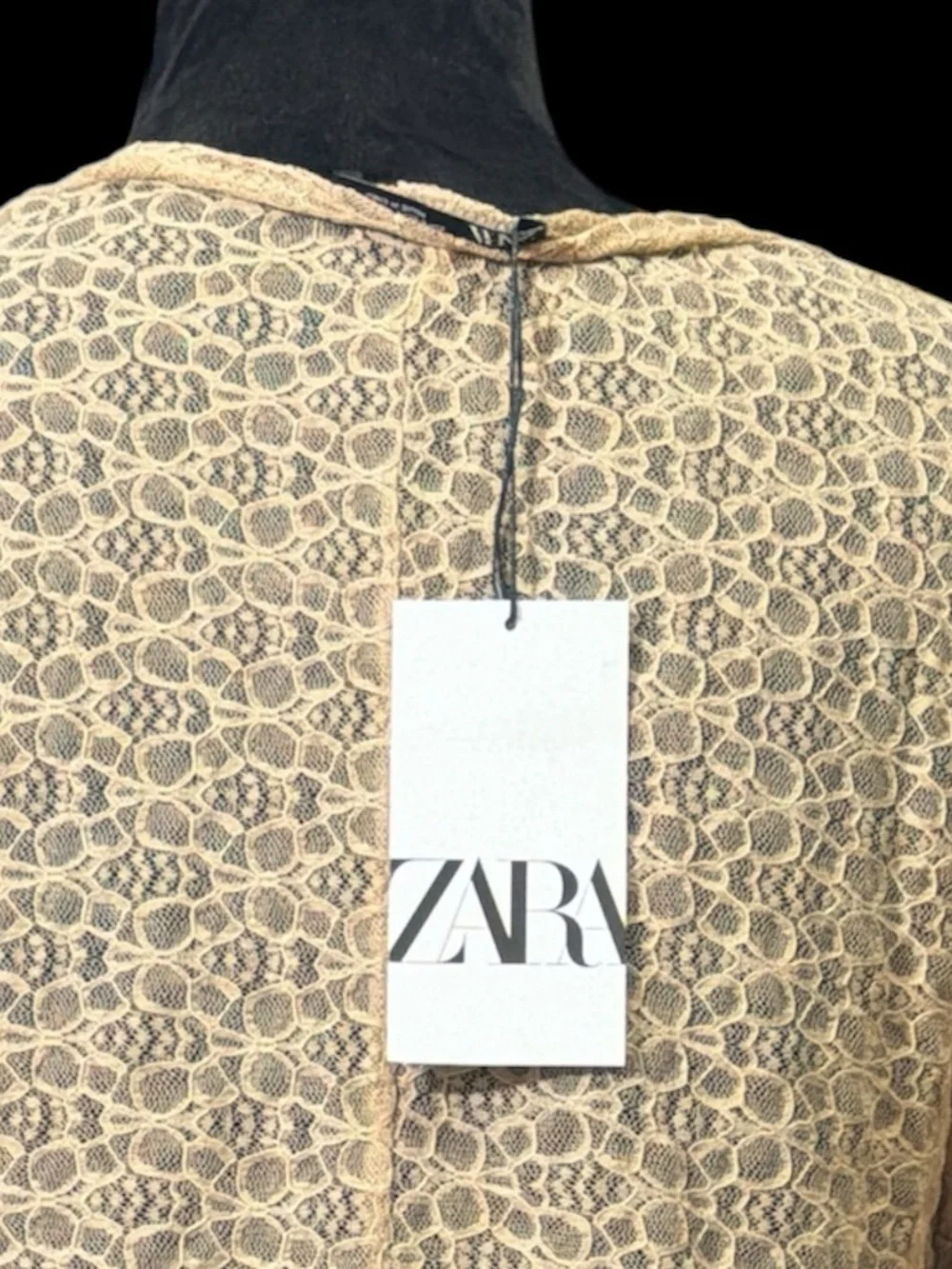 Zara Peach Lace Puff-Sleeve Top